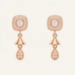 Divayra Rose gold halo drop earrings with cushion cut cubic zirconia and pavé teardrop charm for women