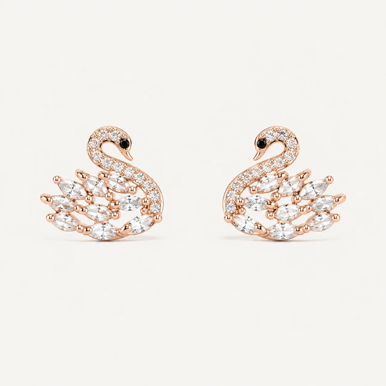 Divayra Rose Gold Swan Earrings with Marquise Cut Cubic Zirconia Stones for Women