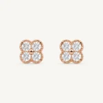 Divayra Rose Gold Clover Stud Earrings with Four Cubic Zirconia Stones for Women