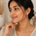 Divayra Rose Gold Pearl Drop Earrings with Cubic Zirconia and Elegant Pearl Center for Women