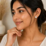 Divayra Rose Gold Clover Stud Earrings with Four Cubic Zirconia Stones for Women
