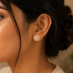 Divayra Rose Gold Pearl Halo Earrings with Cubic Zirconia and Pearl Center for Women