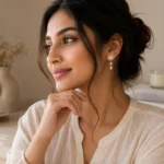Divayra Rose Gold Pearl Drop Earrings with Cubic Zirconia and Elegant Pearl Center for Women