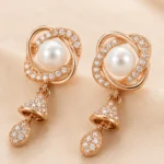 Divayra Rose Gold Pearl Drop Earrings with Cubic Zirconia and Elegant Pearl Center for Women