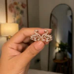 Divayra Rose Gold Swan Earrings with Marquise Cut Cubic Zirconia Stones for Women