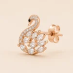 Divayra Rose Gold Swan Earrings with Marquise Cut Cubic Zirconia Stones for Women