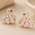 Divayra Rose Gold Swan Earrings with Marquise Cut Cubic Zirconia Stones for Women
