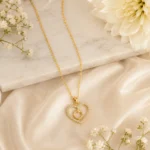 Gold Heart Charm Pendant Necklace with Crystal Accent - Image 3