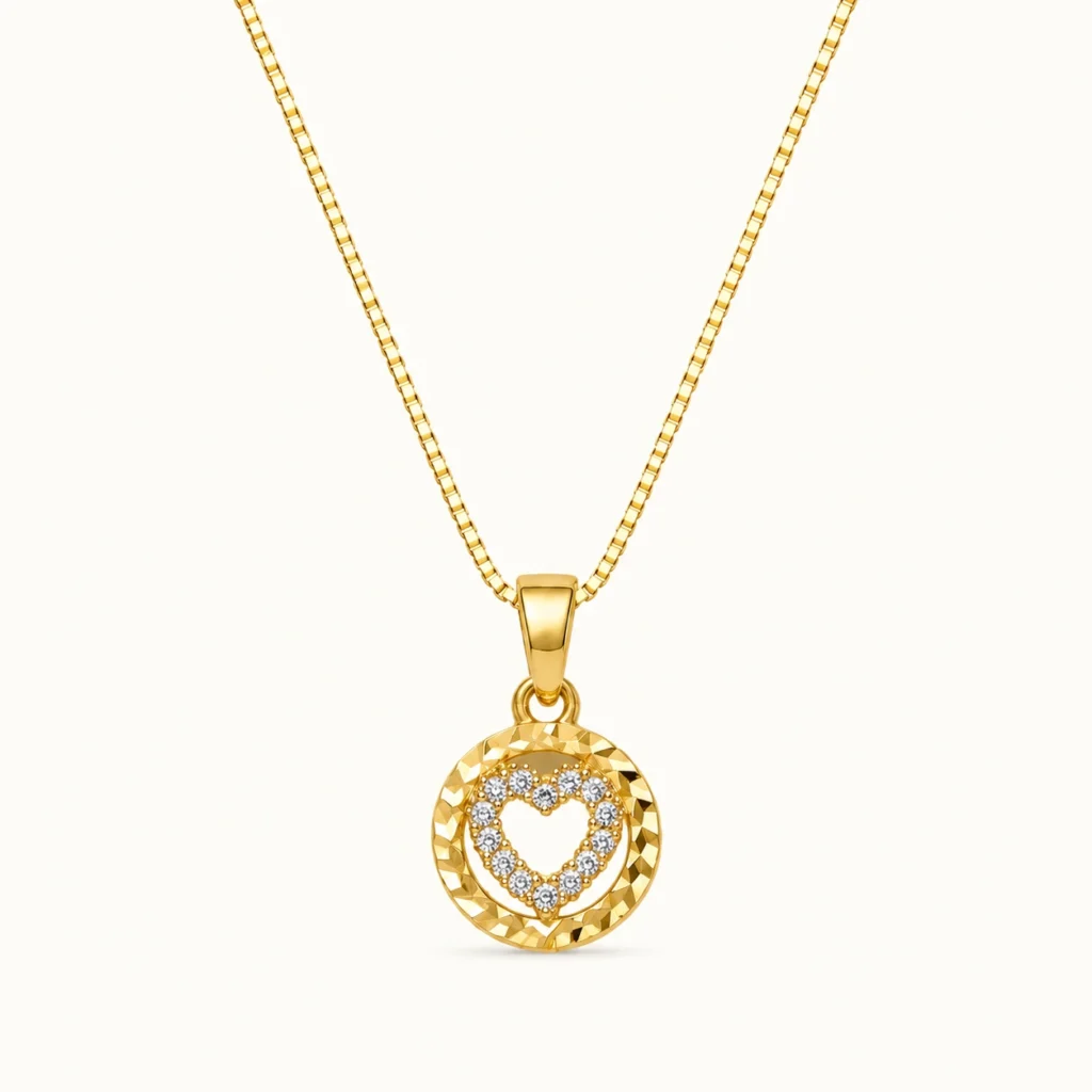 Divayra 18k Gold Plated Circle With Zirconia Heart Necklace