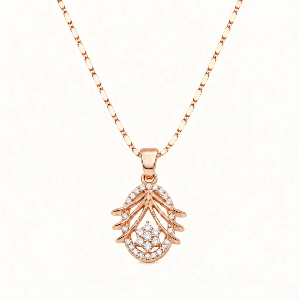 Divayra Gold Art Deco Floral Oval Necklace
