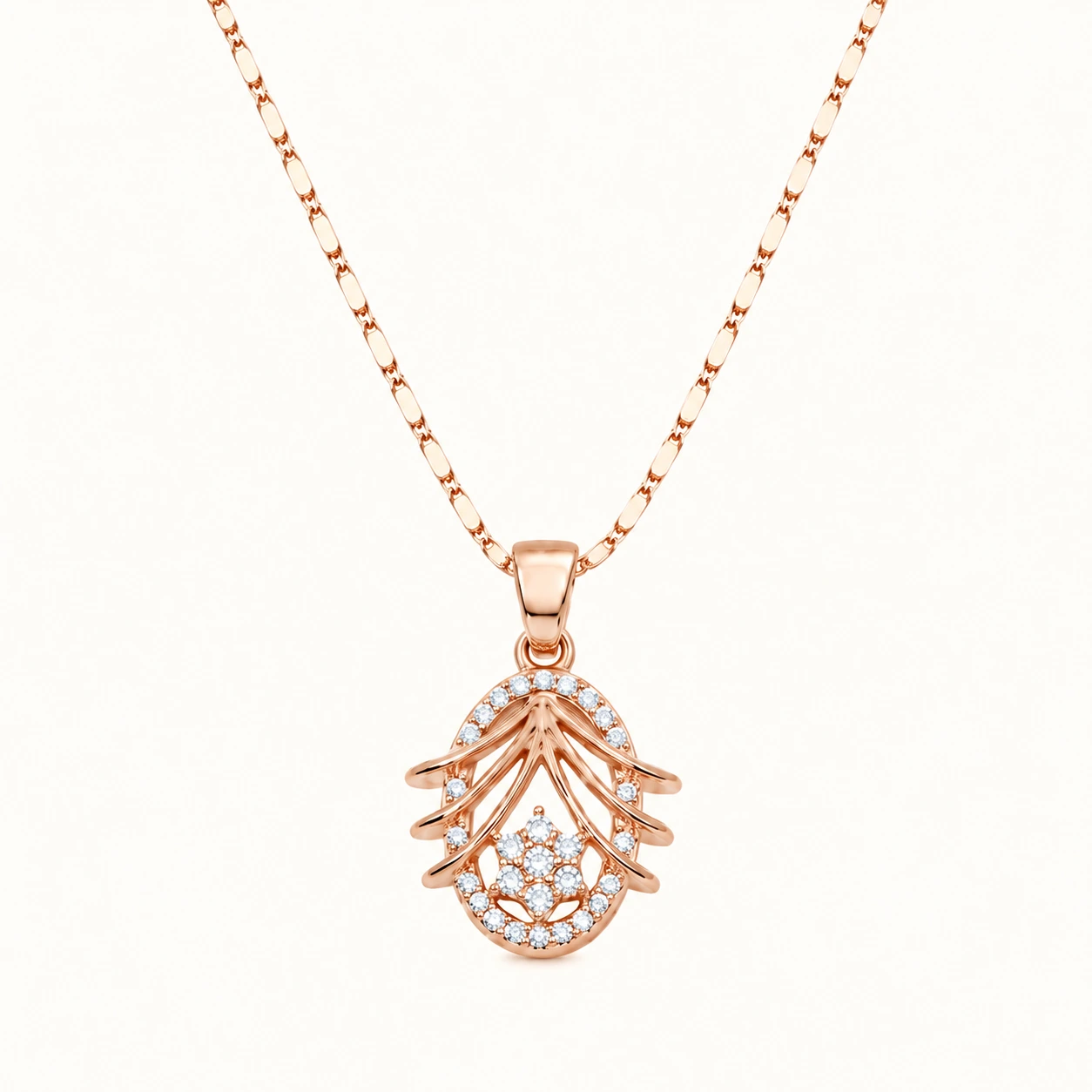 Divayra Gold Art Deco Floral Oval Necklace