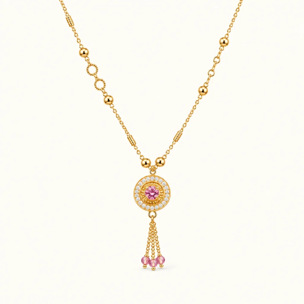 Divayra Gold Circular Tassel Necklace
