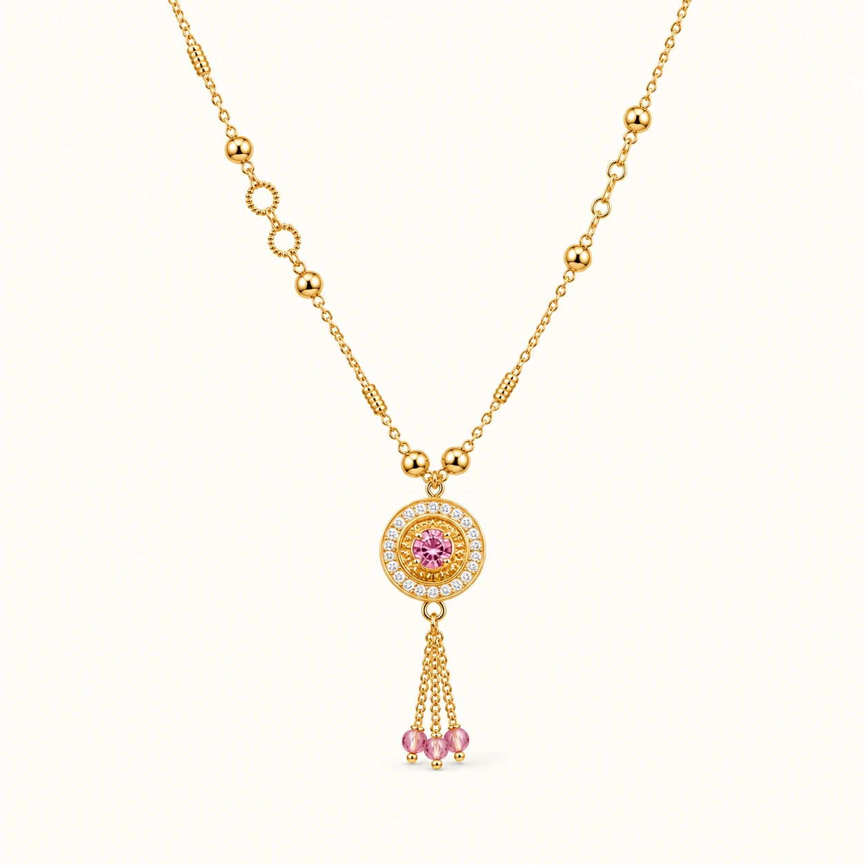 Divayra Gold Circular Tassel Necklace