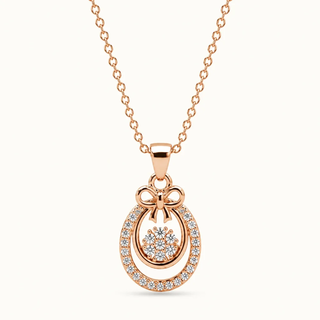 Divayra Meher - Rose Gold Delicate Bow & Pave Halo Pendant