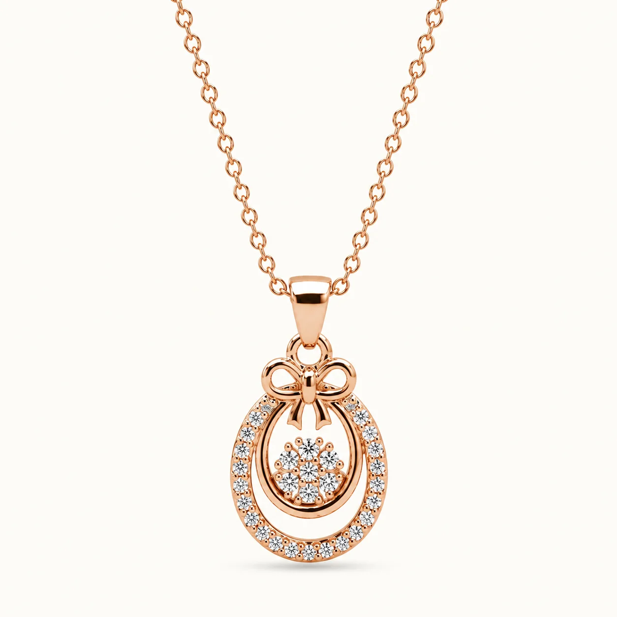 Divayra Meher - Rose Gold Delicate Bow & Pave Halo Pendant