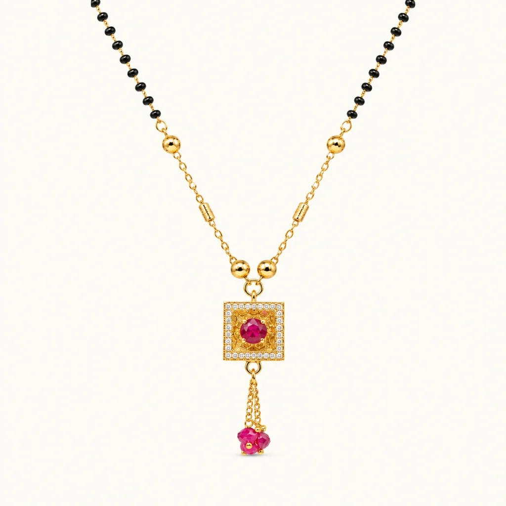 Modern Square Pave & Ruby Accent Mangalsutra