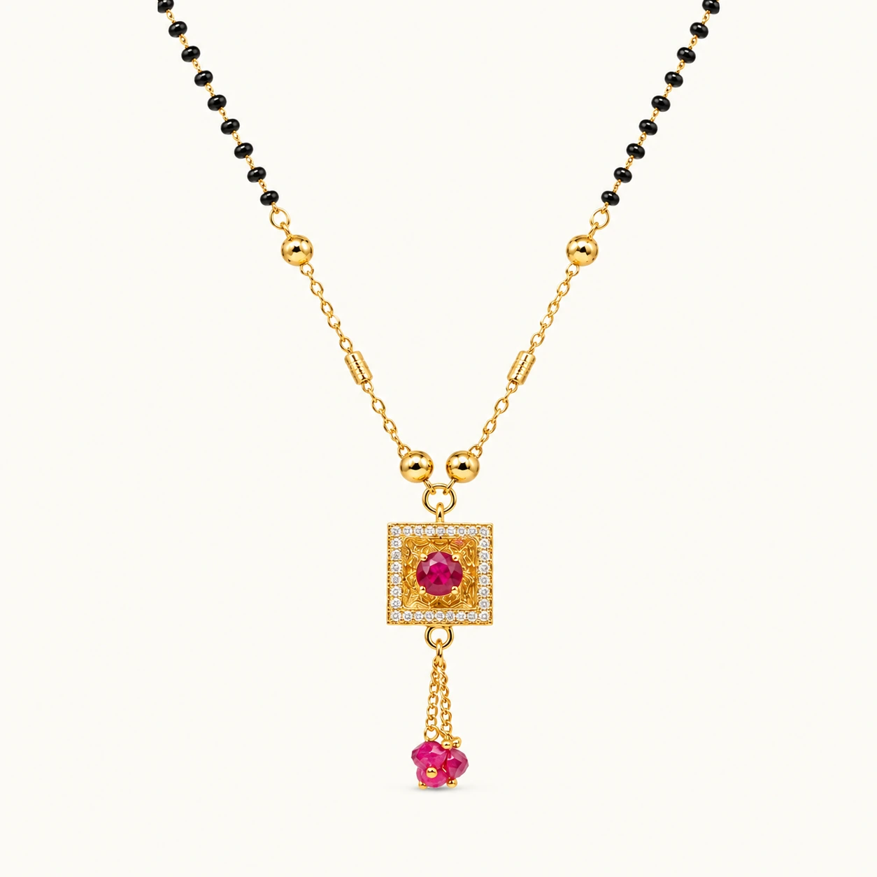 Modern Square Pave & Ruby Accent Mangalsutra