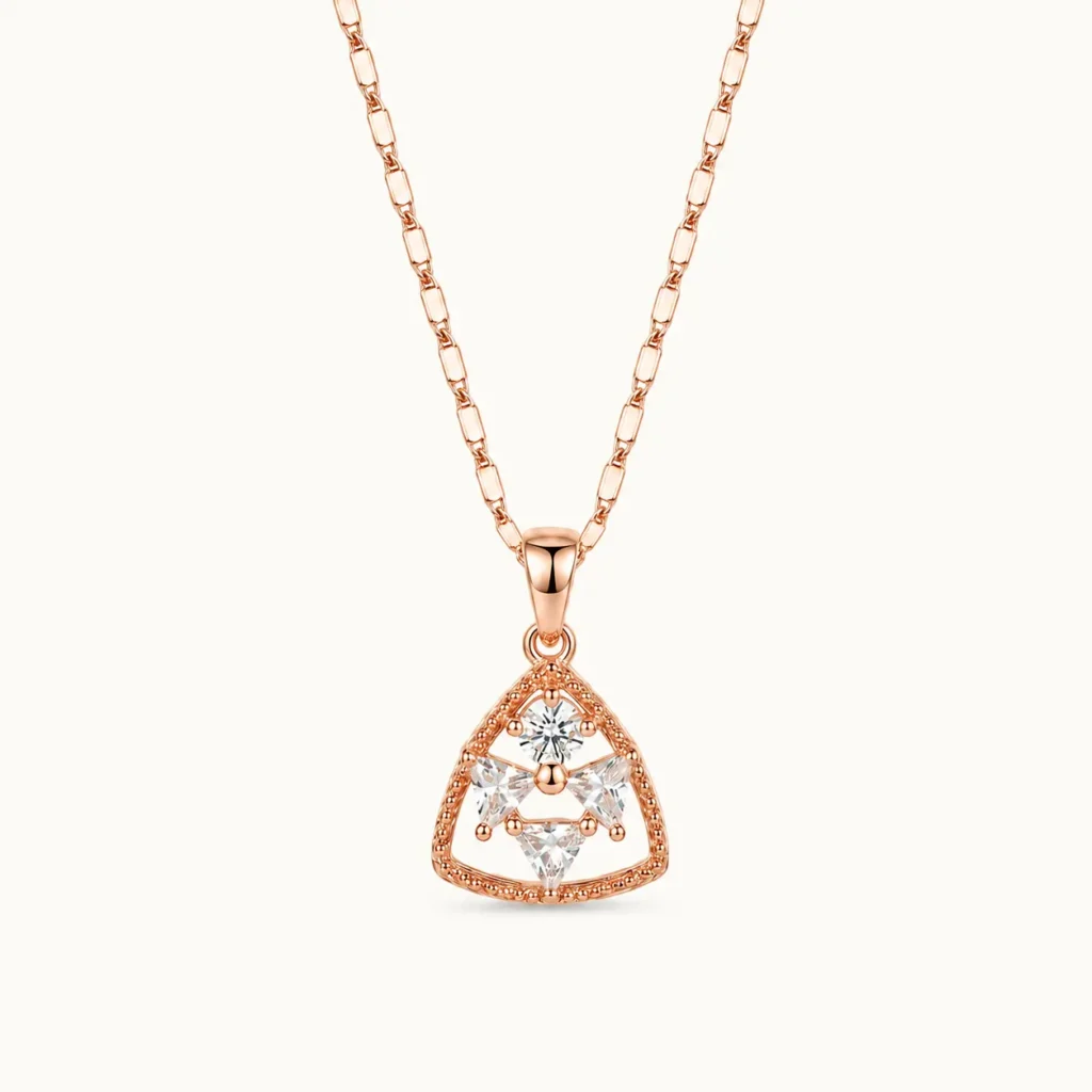 Divayra Rose Gold Beaded Triangle & Trillion Cut Necklace