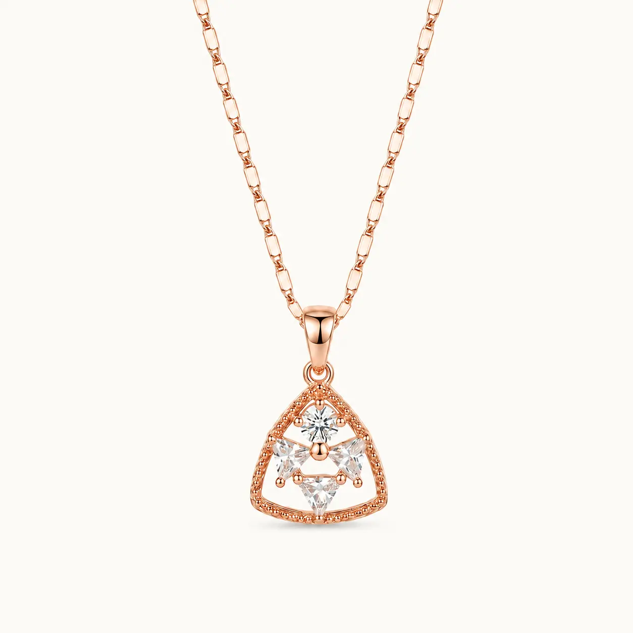 Divayra Rose Gold Beaded Triangle & Trillion Cut Necklace