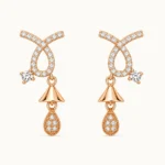 Divayra Rose Gold Bow Drop Earrings with Cubic Zirconia Stones for Women