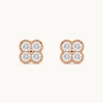 Divayra Rose Gold Clover Stud Earrings with Four Cubic Zirconia Stones for Women
