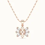 Divayra Rose Gold Snowflake Pendant Necklace with Baguette CZ Stones