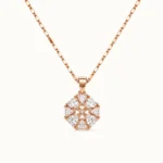 Divayra Rose Gold Floral Pendant Necklace with Heart Cut Cubic Zirconia Flower Design for Women