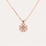 Divayra Rose Gold Floral Pendant Necklace with Heart Cut Cubic Zirconia Flower Design for Women