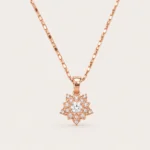 Divayra Rose Gold Flower Pendant Necklace with Round Cubic Zirconia and Floral Design for Women
