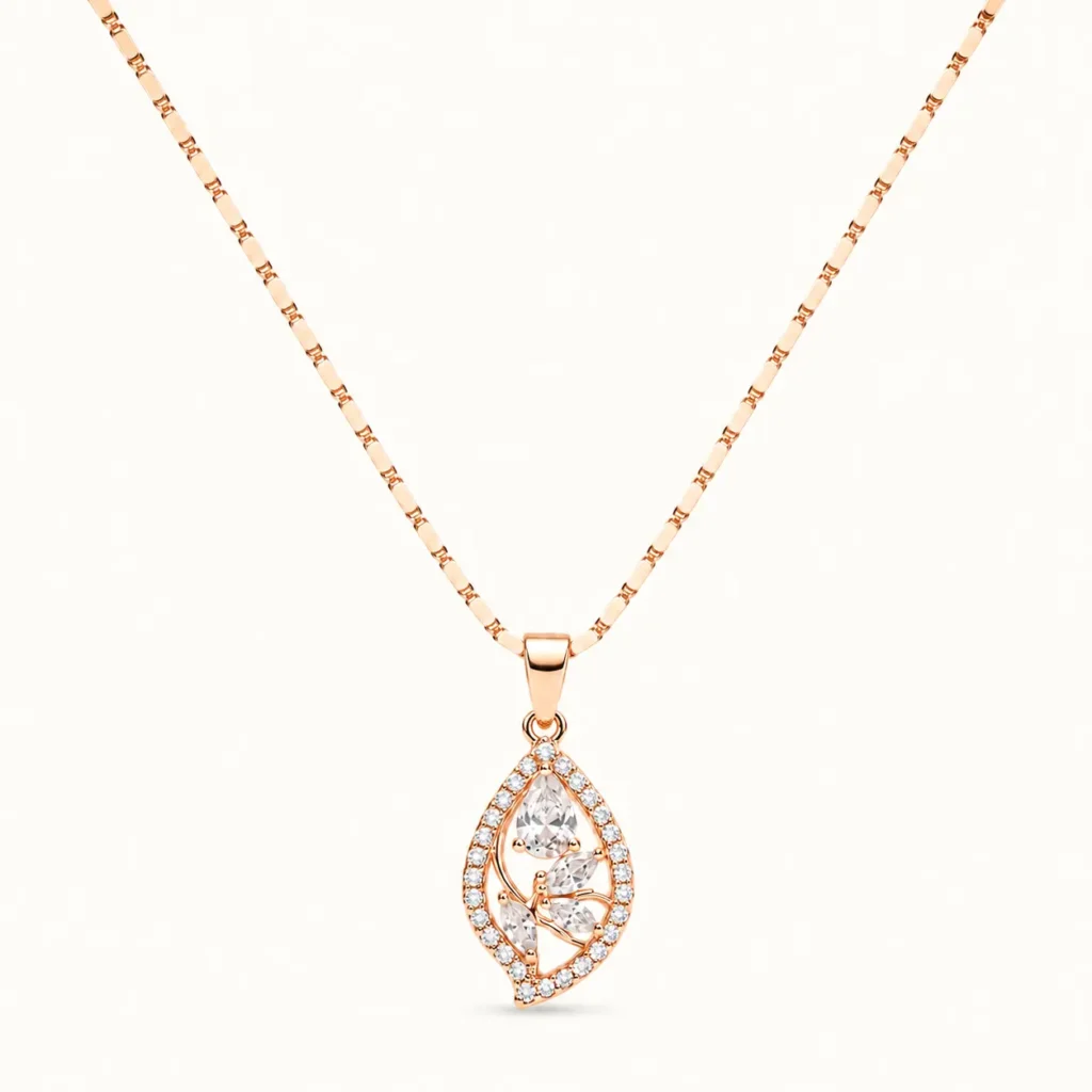 Divayra Rose Gold Marquise & Pear Floral Necklace