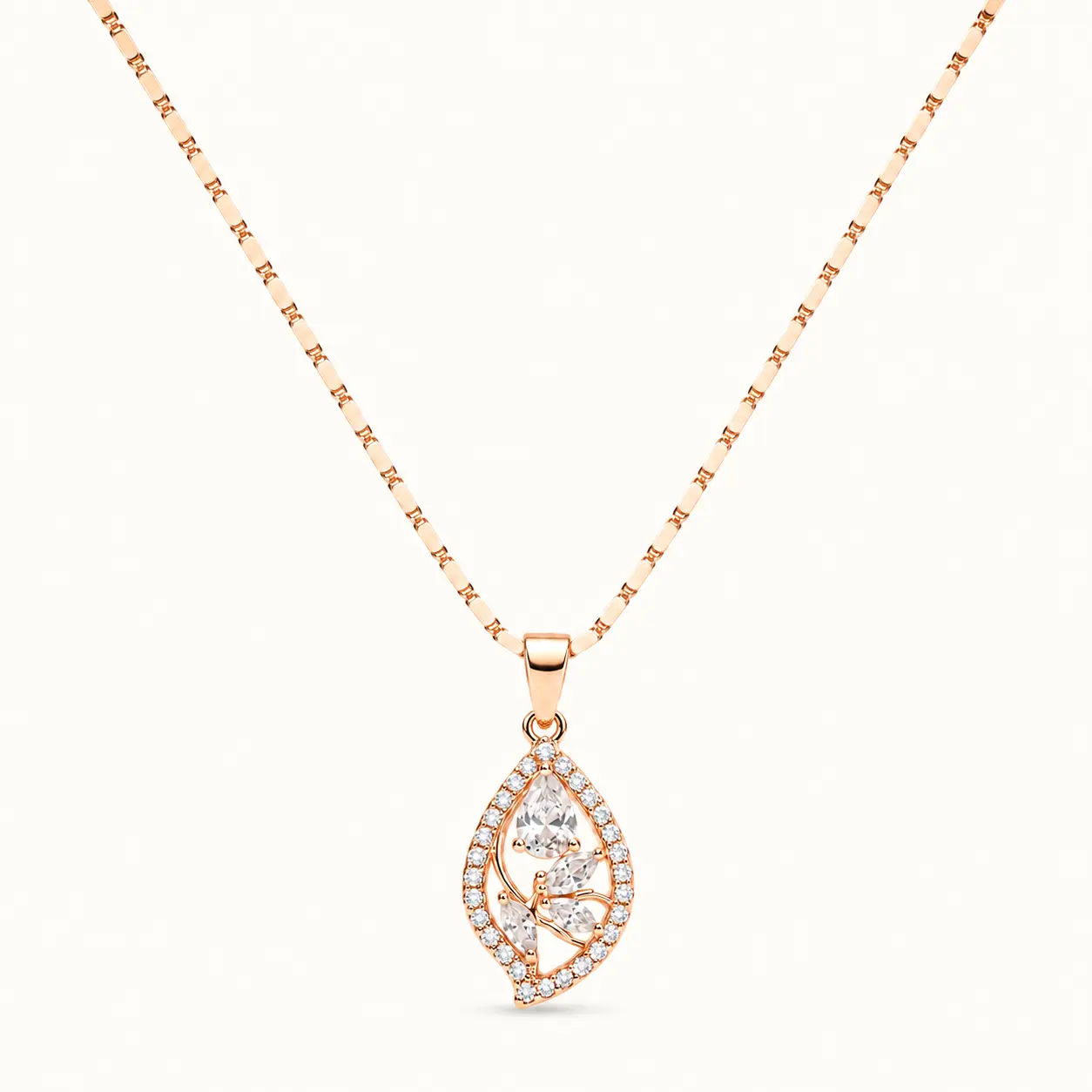 Divayra Rose Gold Marquise & Pear Floral Necklace