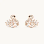 Divayra Rose Gold Swan Earrings with Marquise Cut Cubic Zirconia Stones for Women