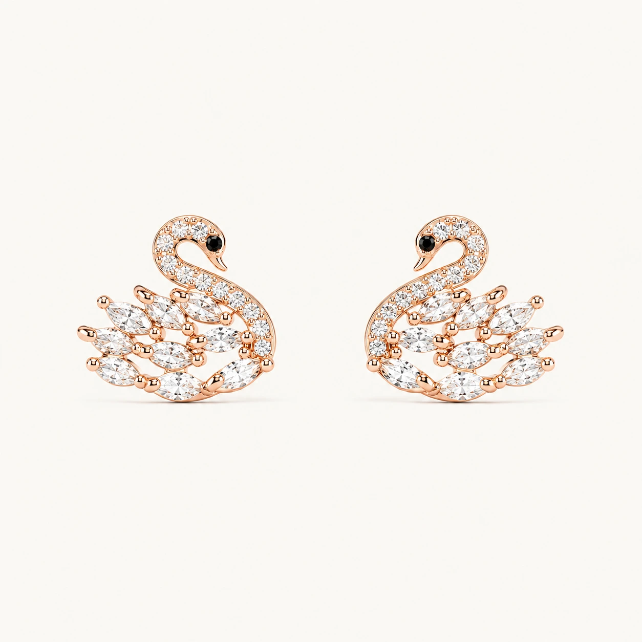 Divayra Rose Gold Swan Earrings with Marquise Cut Cubic Zirconia Stones for Women
