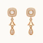 Divayra Rose gold halo drop earrings with cushion cut cubic zirconia and pavé teardrop charm for women