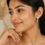 Divayra Rose gold halo drop earrings with cushion cut cubic zirconia and pavé teardrop charm for women