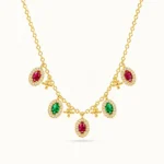Divayra Ruby Emerald Oval Charm Necklace