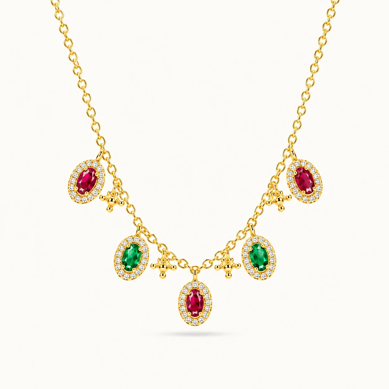 Divayra Ruby Emerald Oval Charm Necklace