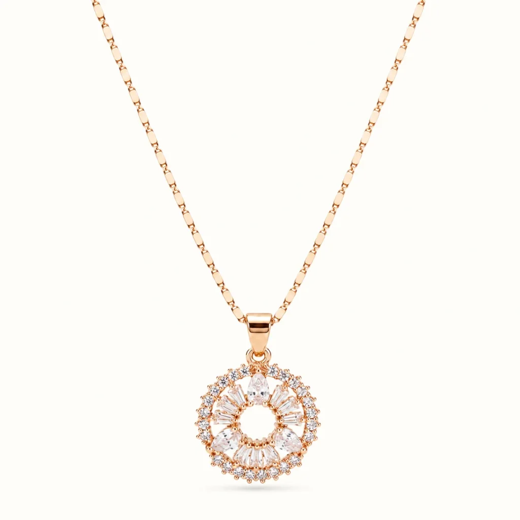 Divayra Ziya - Rose Gold Baguette Sunburst Necklace