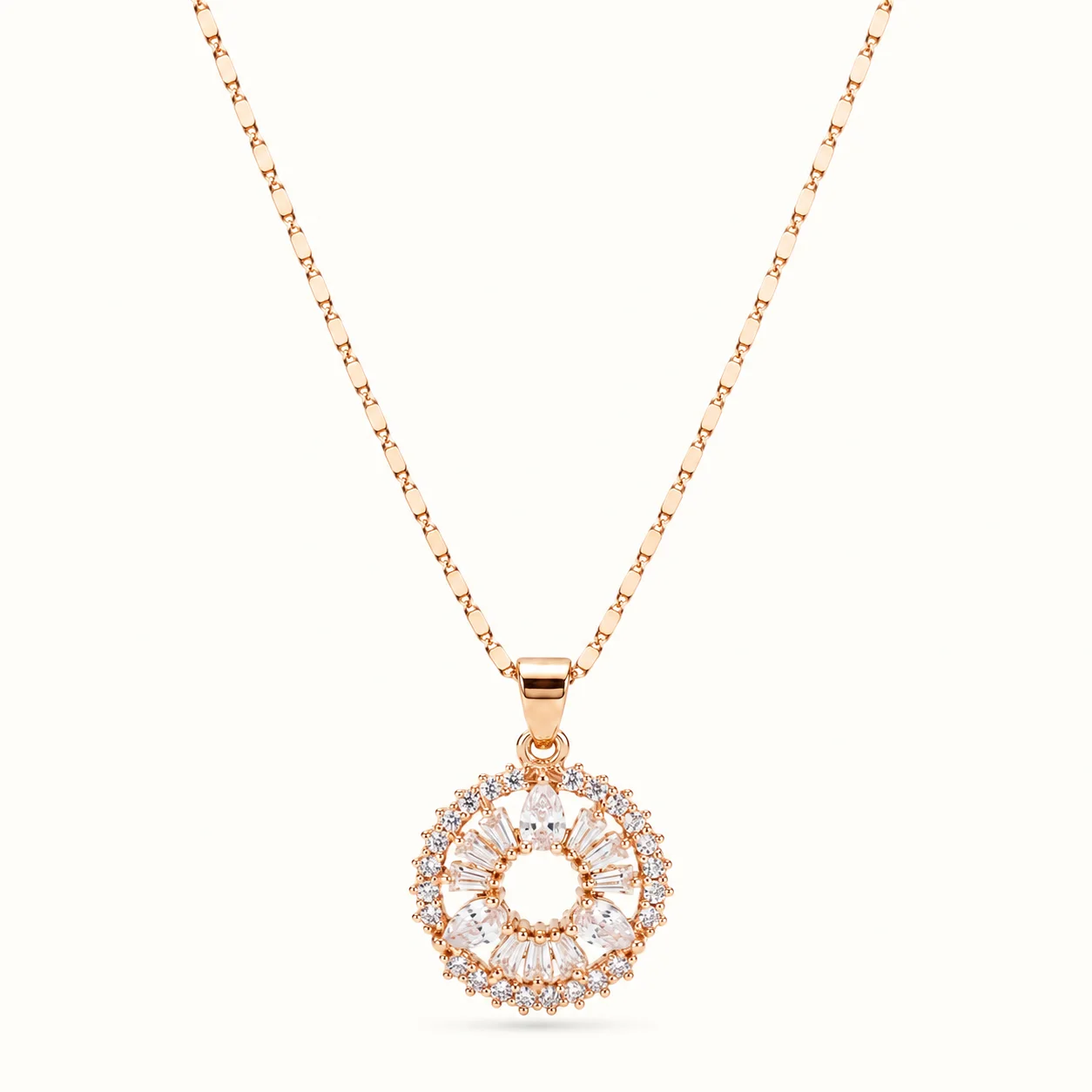 Divayra Ziya - Rose Gold Baguette Sunburst Necklace