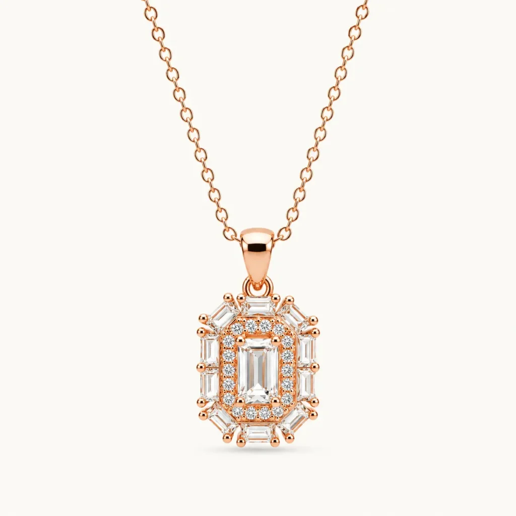 Divayra Zoya - Rose Gold Emerald Cut Baguette Necklace
