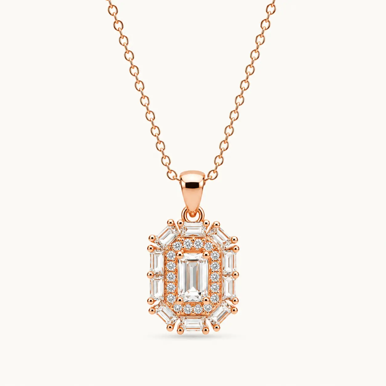 Divayra Zoya - Rose Gold Emerald Cut Baguette Necklace