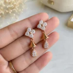Rose Gold Floral CZ Teardrop Drop Earrings with Brilliant Cubic Zirconia Stones for Women Divayra girls rose gold earring (8)
