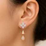 Rose Gold Floral CZ Teardrop Drop Earrings - Image 3