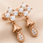 Rose Gold Floral CZ Teardrop Drop Earrings - Image 4