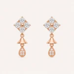 Rose Gold Floral CZ Teardrop Drop Earrings with Brilliant Cubic Zirconia Stones for Women