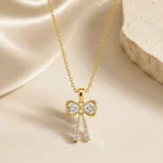 Gold Bow Drop Pendant Necklace - Image 4