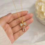 Gold Bow Drop Pendant Necklace - Image 7
