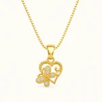 Gold Butterfly Heart Pendant Necklace with Cubic Zirconia Stones for Women