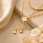Gold Clover Layered Drop Necklace - Image 6