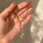 Gold Clover Layered Drop Necklace - Image 4